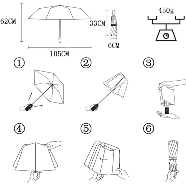 Vindtett og sterk paraply, 24 ribber vanntett paraply, sammenleggbar reiseparaply, vindtette parasoller for menn og kvinner Light Blue