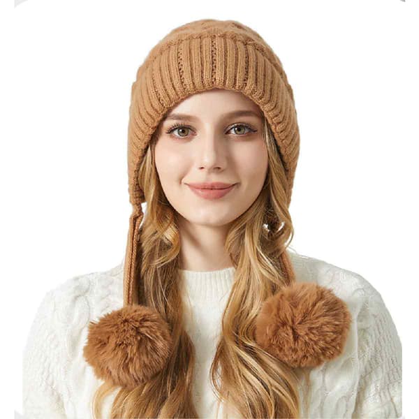 Kvinnor Vinter Sherpa Mössor Stickade Öronlappar Peruansk Täcker Öron Fleecefodrad Fluffig Skidmössa 3 Pomponer grey