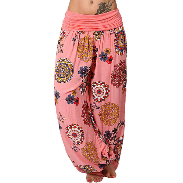 Yoga Bukser for Kvinner Baggy Harem Boho Wide Leg Sports Aladdin Pants Pink,XXL