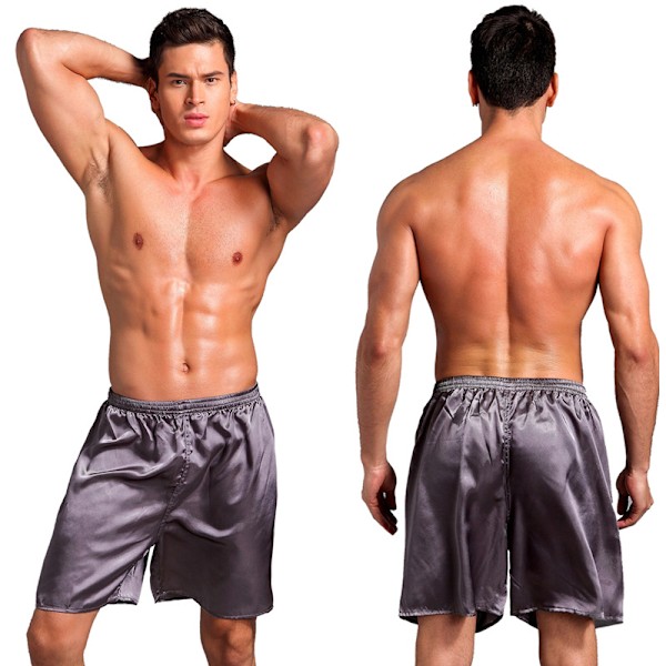 Satin pyjamasshorts for menn med elastisk midje, grå Grey 2XL