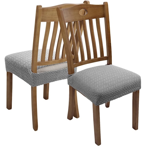 4 stk., (lysegrå) Vaskbare Jacquard Vaffel Stretch Stolebetræk