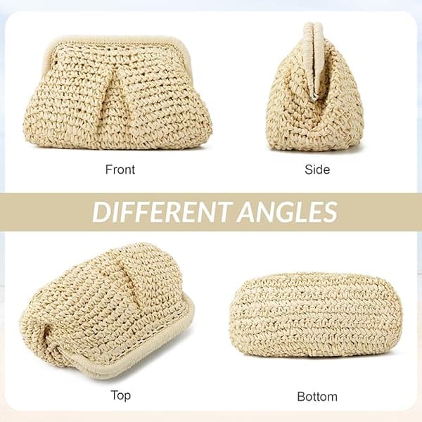 Stråväska Dam Moln Bröllopsfest Strå med Kedja Vävd Strå Crossbody Väskor för Semester Strand Beige