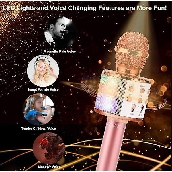Trådløs Bluetooth-mikrofon med LED-lys, julegave til barn pink