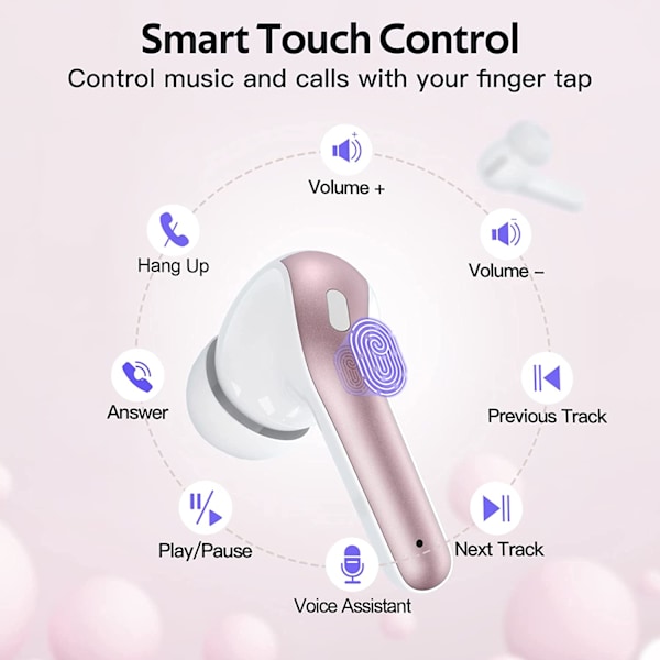 Wireless Headphones with Microphone and Touch Control Pink