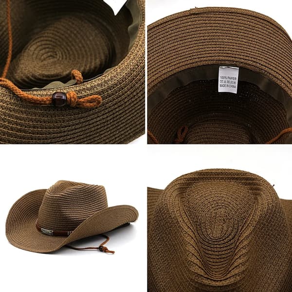 Stråhat til kvinder med bred skygge, solhat til stranden, stråhat UPF 50, cowboyhat, sommerhat, foldbar rullehat, solhatte
