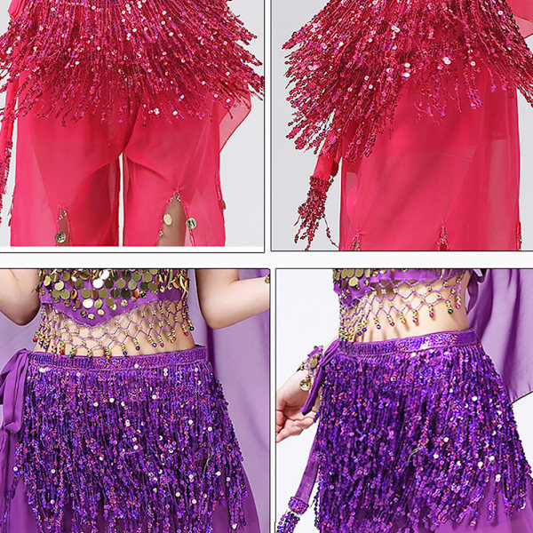 Mavebælte med pailletter til kvinder Boho-stil festkostume til dansefester White