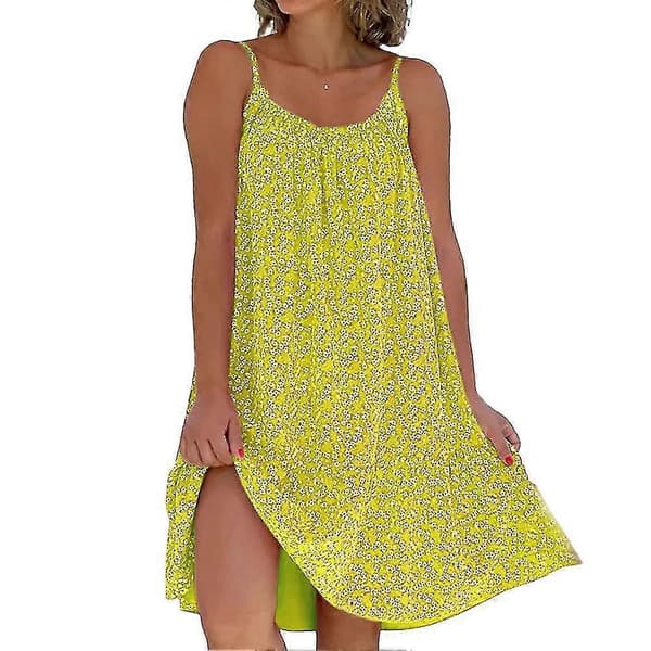 Blommig Camisole Klänning Sommar Ärmlös Klänning U-ringad Allround Sling Klänning Blå Blue S