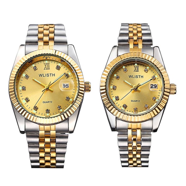 2st Fashionabla Lovers Watch Armbandsur Herr Dam Quartz Armbandsur (gyllene) Golden 20X3.5CM