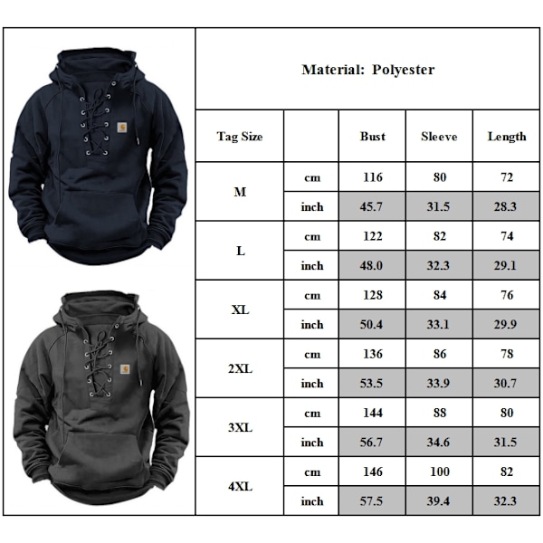 Herr Casual Strap Top Ficka Enfärgad Hooded Långärmad Topp Khaki Khaki M