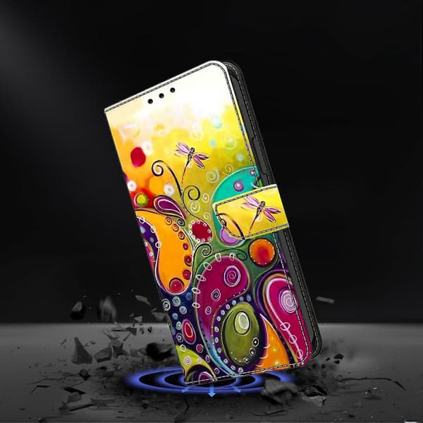Samsung Galaxy A36 5G / A56 5G PU-nahkakotelo lompakolla ja jalustalla - Värikäs kukka Gold Ring