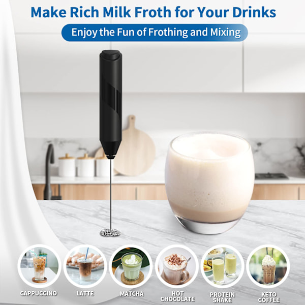 Mjölkskummare Stick/Mjölkskummare Elektrisk Bärbar Hög Effekt 14000rpm/Mini Dryck Mixer Kaffevist Batteridriven Svart h