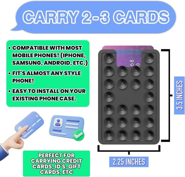 2x Imu Kuppi Puhelinkortin Pidike, Puhelinlompakko Silikoni Liimattava Puhelintarvikepidike iPhone & Androidille, Handsfree Puhelinpidike 2pcs black