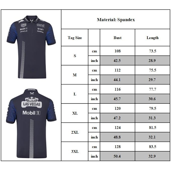 RED BULL RACING F1 Miesten Poolopaita Team T-paita 2023 Sininen Lyhythihainen M