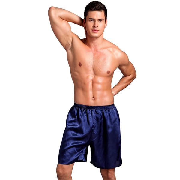 Satinpyjamasboxershorts för män med elastisk midja, blå Blue 4XL