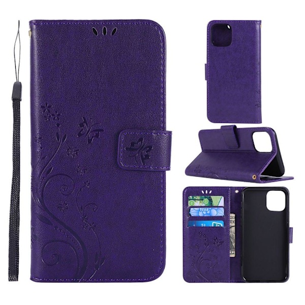 iPhone 11 etui med sommerfuglprint - Mørk lilla Purple Lila