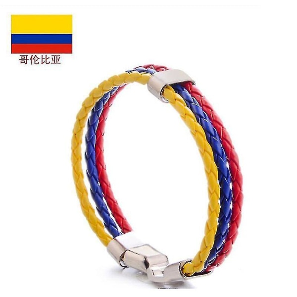 Prydnad vävd flagga flagga färg läder armband pu armband world cup land armband Colombia