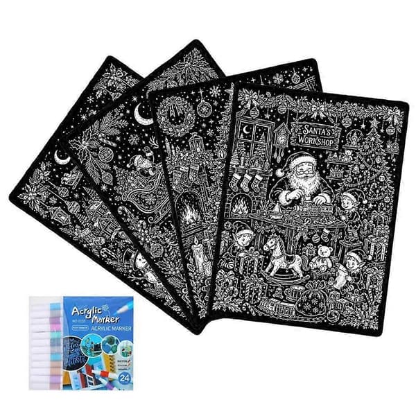 Kreativ DIY-målarfilt med 24-pack pennor, svartvit doodle-pläd, bästa julklappen för barn, mysig sovfilt 150x130 cm A2