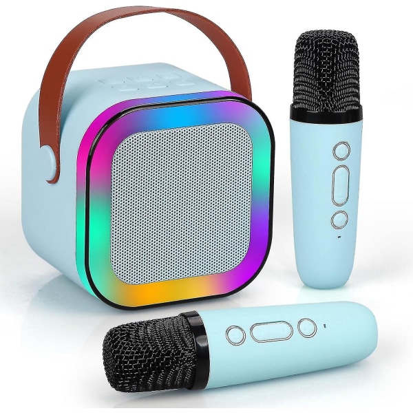Karaokemaskin för barn Vuxna, mini bärbar blue-tooth karaoke högtalare med 2 trådlösa mikrofoner och dynamiska ljus, hem Ktv, utomhus, resa (beige Blue