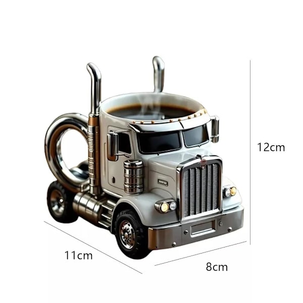 Käsityönä tehty kuorma-autokahvimuki, 33 cl puoliperävaunun muotoinen kahvikuppi, ainutlaatuinen lahja kahvin ja kuorma-autojen ystäville, musta Black 11x8x12cm