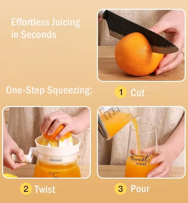 500 ml manuell citruspress med roterande vev, maximal extraktion för apelsiner, citroner, limefrukter och grapefrukter, diskmaskinssäker
