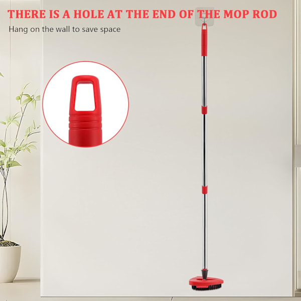Erstatningshåndtak for mopp Kompatibel med Vileda Spin Mop-tilbehør, 58 tommer langt moppeskaft i rustfritt stål for de fleste moppehoder Justerbar R Red 1x Mop Handle
