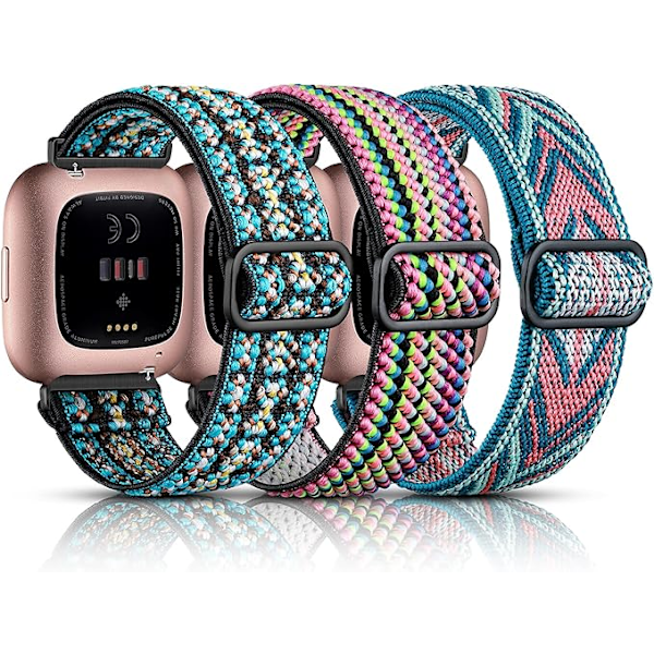 Smart watch elastiskt nylon soloband, kompatibelt med Fitbit versa / Fitbit versa 2 band, mjukt nylon justerbart watch , dam och m ..