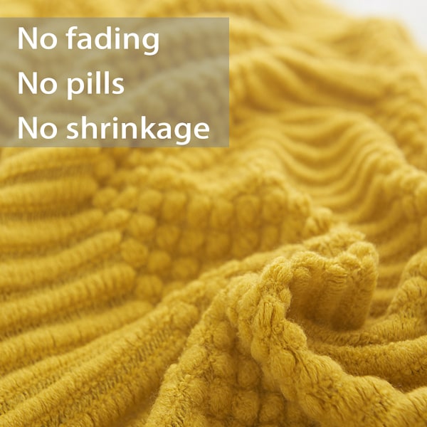 Kast teppe for sofa Høst Teksturert Strikket Teppe med frynser Koselig Vevd Boho Sengteppe for Sofa Seng Stol Akryl Bølgemønster 127cm x 152cm yellow