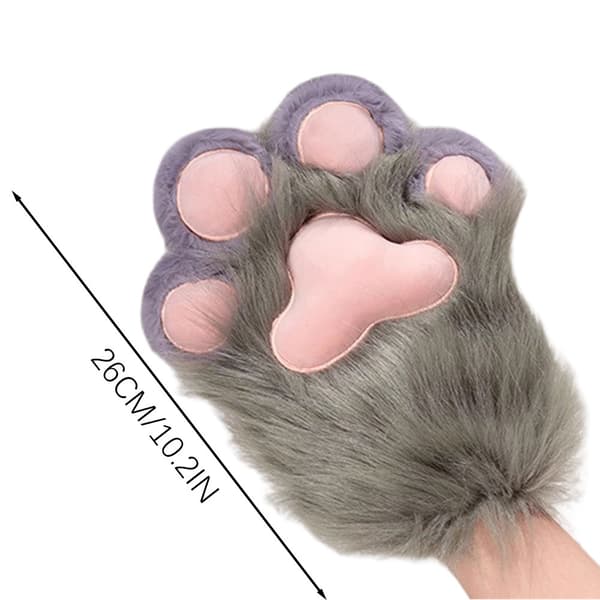 Søde Kattepote Vinterhandsker til Kvinder, Cosplay Varme Håndvarmere med Poteprint Design til Kvinder Grå Gray 1pair