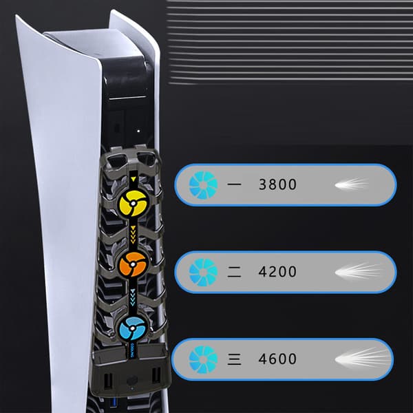 Kølesystem til PS5-tilbehør, PS5-køler Støjsvagt kølesystem med 3-trins ventilatorer og RGB LED-lys til PS5 Digital/Disc Edition