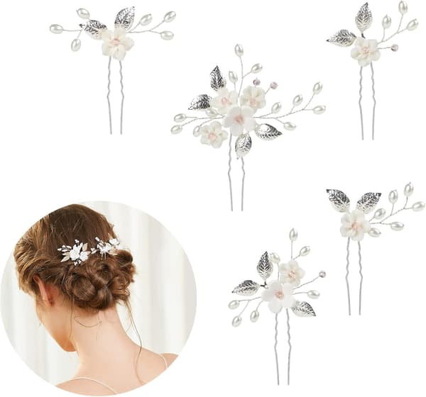 Hårnåle til bryllup, blomsterformede hårnåle med krystaller blomst P, stk.