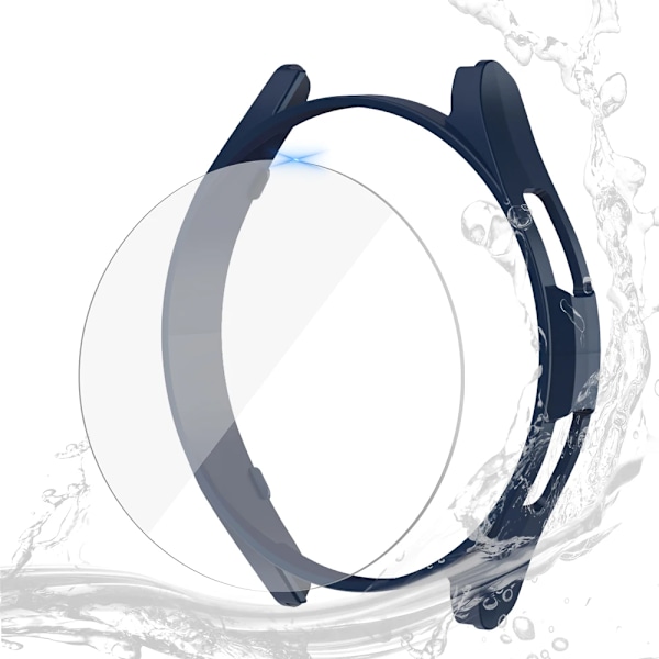 Glas+ fodral för Samsung Galaxy Watch 6/6 Classic Vattentätt PC Galaxy Watch 6/6 Classic 40/44/43/47 mm skydd+ skärmskydd Midnatt Blå Y