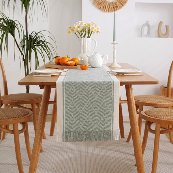 Håndlaget frynsete bordløper amerikansk jacquard bordløper duk bordduk kommodetrekk håndkle dekorativ støvtett duk HVIT WHITE 33*275