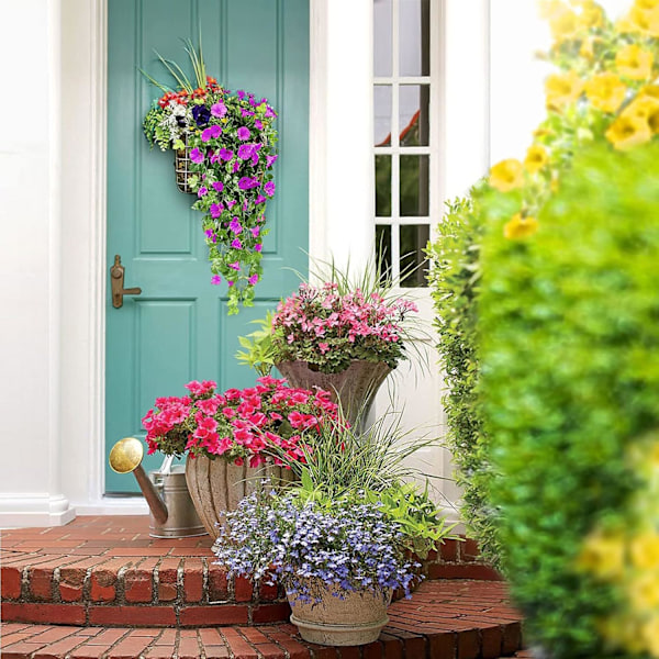 2 stk Kunstige Wisteria Vine Kunstige Planter Falske Blomster Hængende Plante Vægge Balkon Kurv Dekoration Til Hjemindretning 90cm (Lilla-Grøn Blomst) h