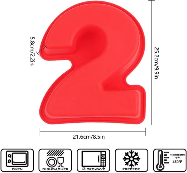 Nummer 2 Kageforme, 3D Store Silikone Nummer Kageforme, DIY Bageforme, Non-Stick Kageforme til Fødselsdag og Jubilæum