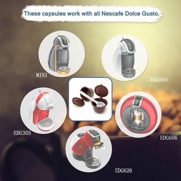 4st Dolce Gusto kaffekapslar?? återanvändbar påfyllningsbar kopp med 2 skedar?? kaffe??