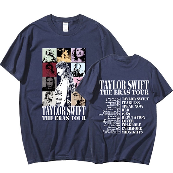 Taylor Swift The Eras Tour International Herr & Dam Kortärmad T-shirt Rund Krage Tryckt Marinblå Navy S