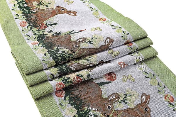 Easter Tablecloth for Dinner Table Decoration Easter Bunny Table Runner for Kitchen and Wine Cabinet Knitted Rabbit Table Runner.33cm*180cm