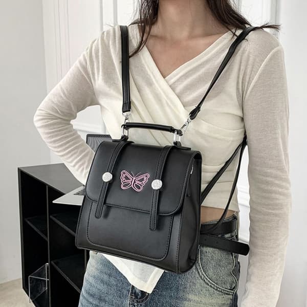 Broderad fjärilshandväska flickryggsäckar VIT white