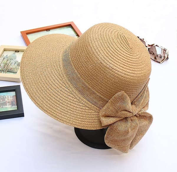 Sommerhatte til kvinder Bredskygget dame strandhat Lille pige solhat Foldbare damehatte Solhat med rem Khaki