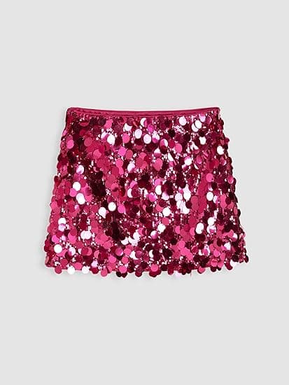 Paljettskjørt for kvinner, glitrende elastisk bodycon miniskjørt til fest, rosa pink M