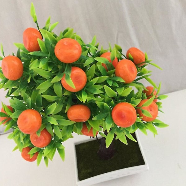 Kunstig plante Bonsai oransje plastpotter + liten frukt tre pottet for hjem stue blomstersett butikk hotell fest dekor orange