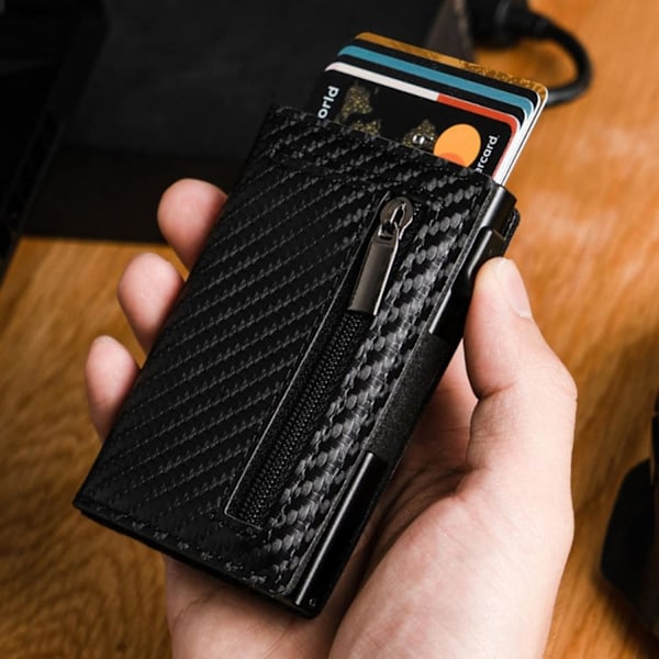 Plånbok för män med automatisk pop-up kortinnehavare, kortinnehavare YY Lychee pattern black