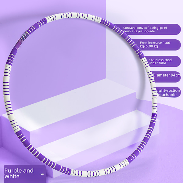 Vår Fitness Voksen Tungt Rustfrit Stål Tofarvet Skum Hula Hoop Aftagelig Seks Sektioner Otte Sektioner Lilla Wh purple white 8 sections