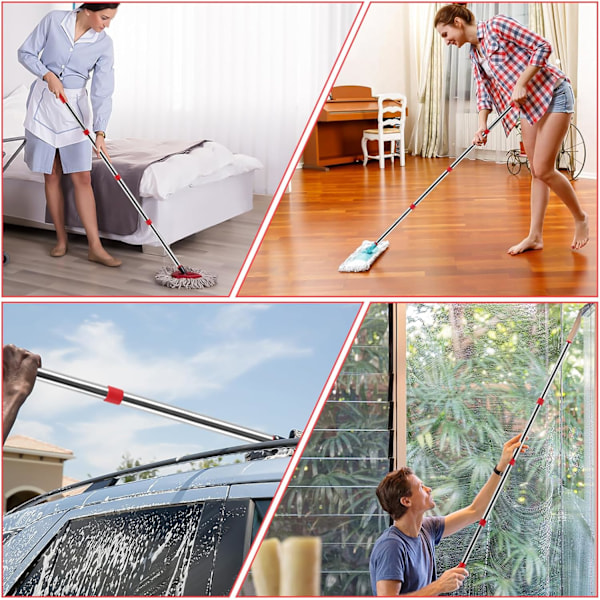 Erstatningshåndtak for mopp Kompatibel med Vileda Spin Mop-tilbehør, 58 tommer langt moppeskaft i rustfritt stål for de fleste moppehoder Justerbar R Red 1x Mop Handle