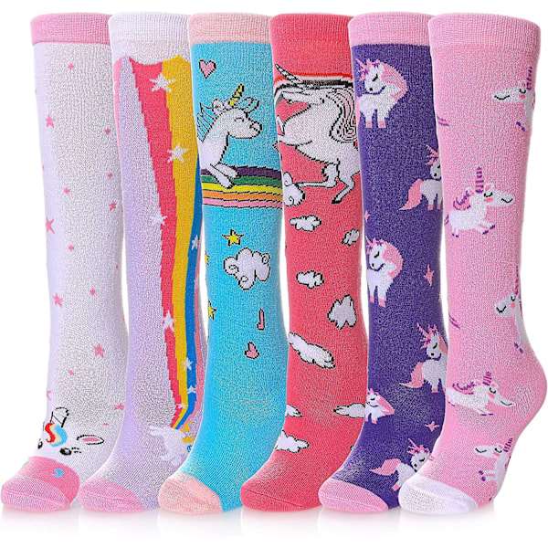 Pige Knee High Sokker 3-12 År Søde Skøre Sjove Dyreprint Lange Støvler Pink Unicorn 01