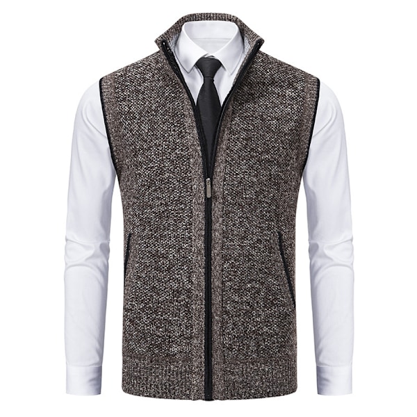 Men's Fleece Vest Full Zip Up, Winter Warm Knitted Sweater Vest brown brown XL