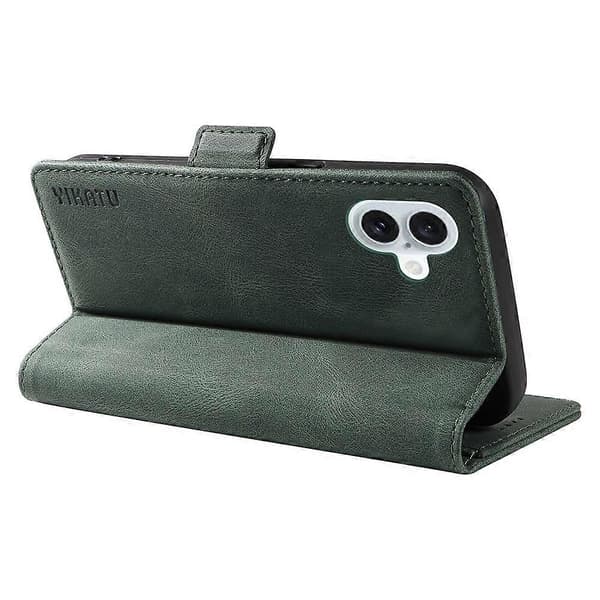 Kompatibel med iPhone 16 Plus Plånboksfodral Läder Telefonfodral - WELLNGS Green