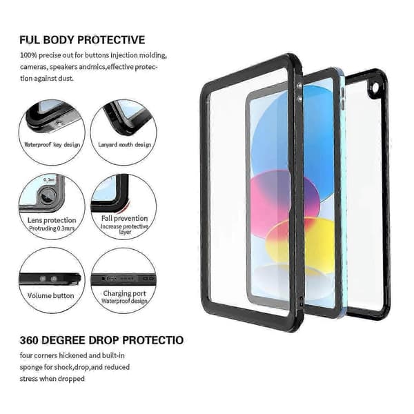 IP68 Vanntett Deksel for iPad 10.9 (2022), 2m Fallbeskyttelse Støtsikker Støvtett Armor Defender