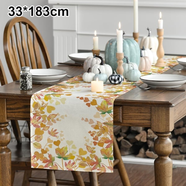 Beige Eukalyptusblad Höstbordslöpare, Säsongsbunden Höst Köksbord Dekoration för Utomhus Hemfest 13x72 Tum Style 4