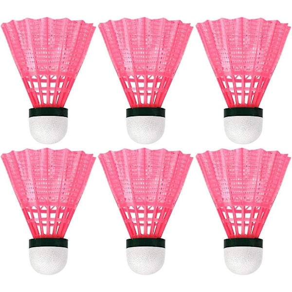 6-pak Plast Badmintonbold Holdbar Sportstræning Bold Shuttlecocks Spillebolde til Udendørs Skoleøvelse Tilbehør - Pink